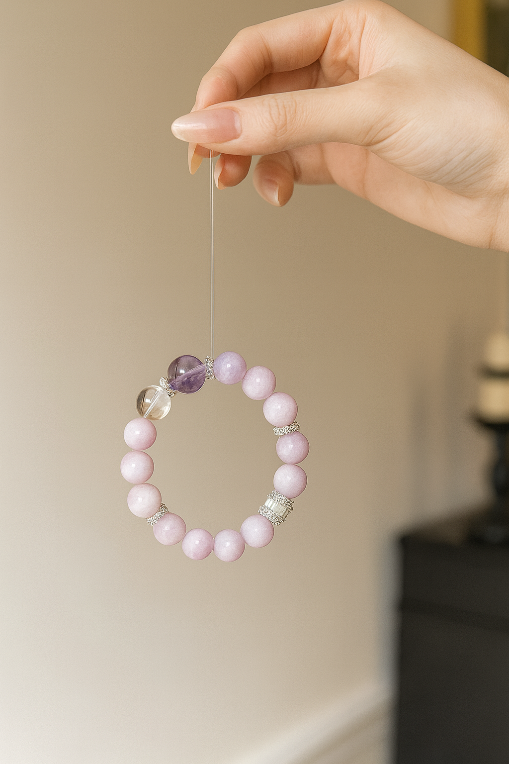 “Amethyst Touch · Natural Crystal Bead Bracelet